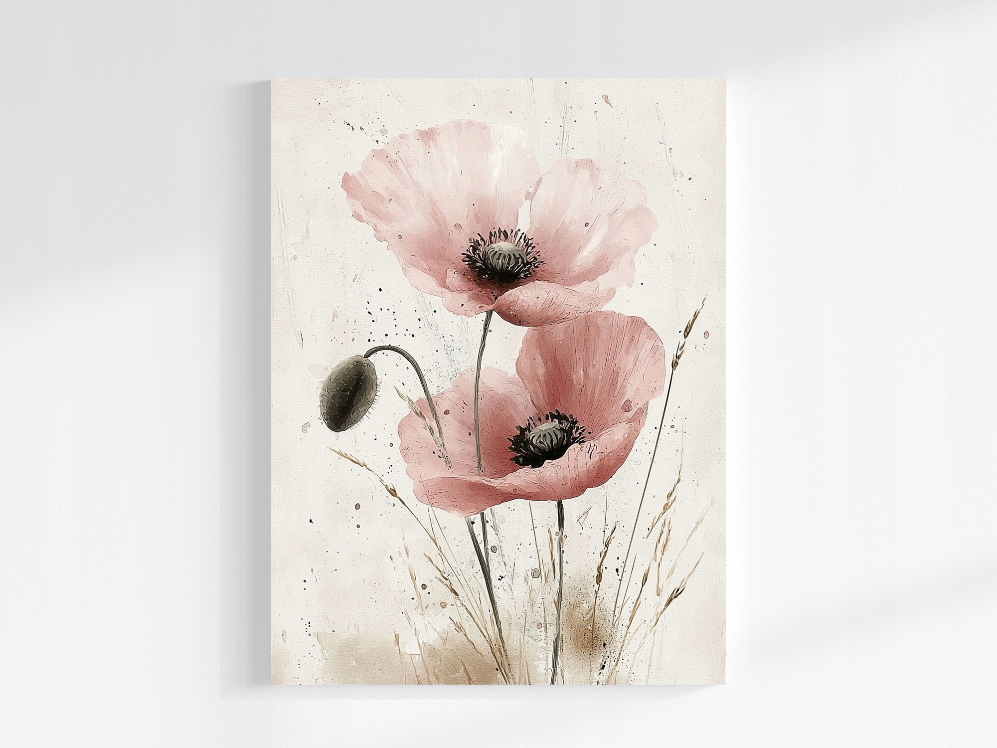 Obraz Na Plátně Canvas Akvarel Zahrada Květiny Růžový Mák Scandi Boho 75x100