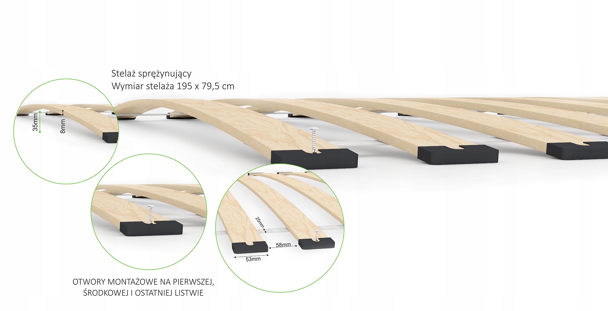 Stelaż łóżka z listew sprężynujących flex 70x200 Marka Moledo