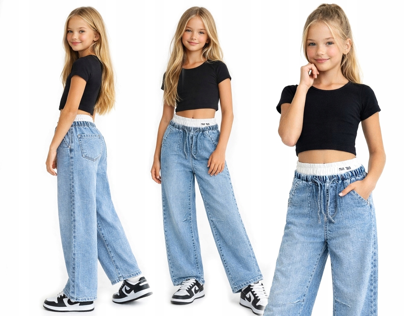 Jeansy Dziewczęce Wide Leg Modne Szerokie Spodnie NS141