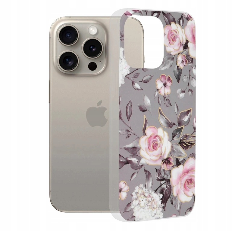 Techsuit Marble Series etui na iPhone 15 Pro Max – Bloom of Ruth szare