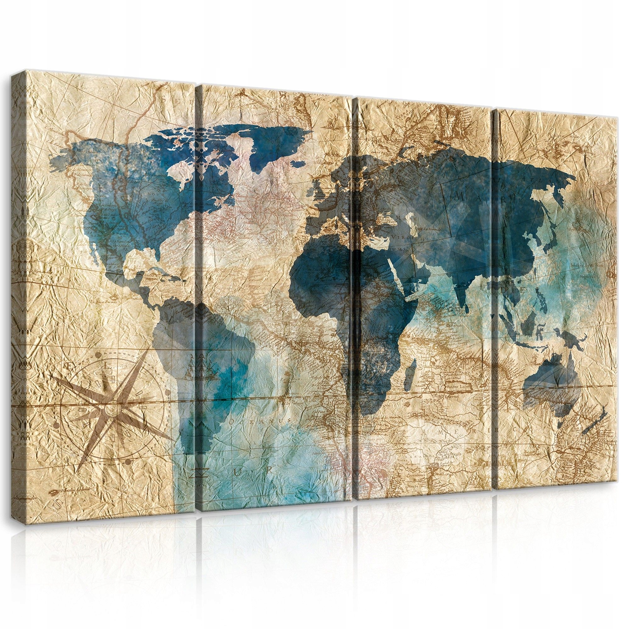 Obraz 120x80 Mapa sveta vintage akvarel cestovanie kompas modro-hnedý