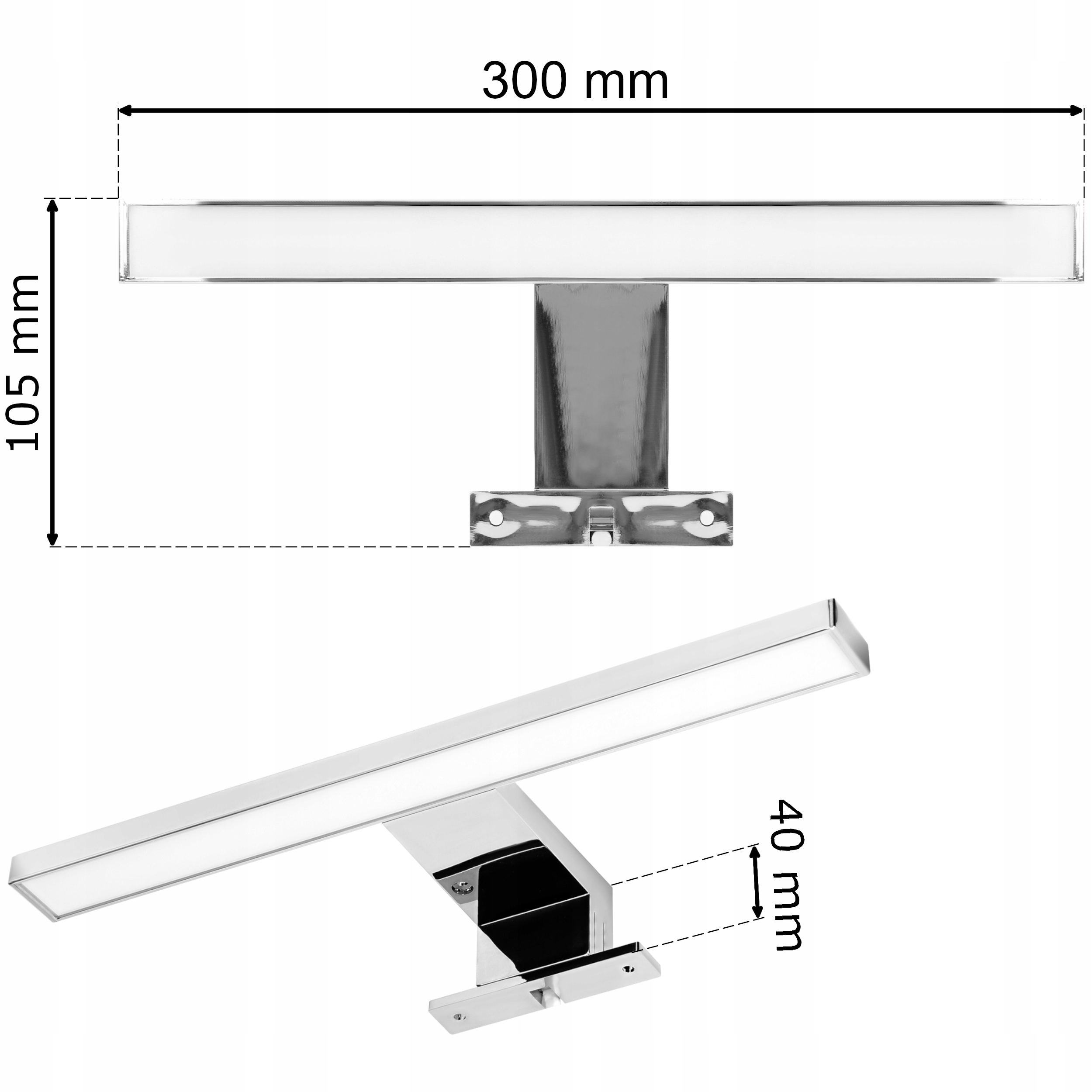 KINKIET LED ŁAZIENKOWY CHROM LAMPA NA LUSTRO SZAFKĘ 2w1 Kolor chrom odcienie szarości i srebra