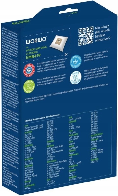 Worki do odkurzacza syntetyczne Worwo EMB419K 6szt Marka odkurzacza Eta