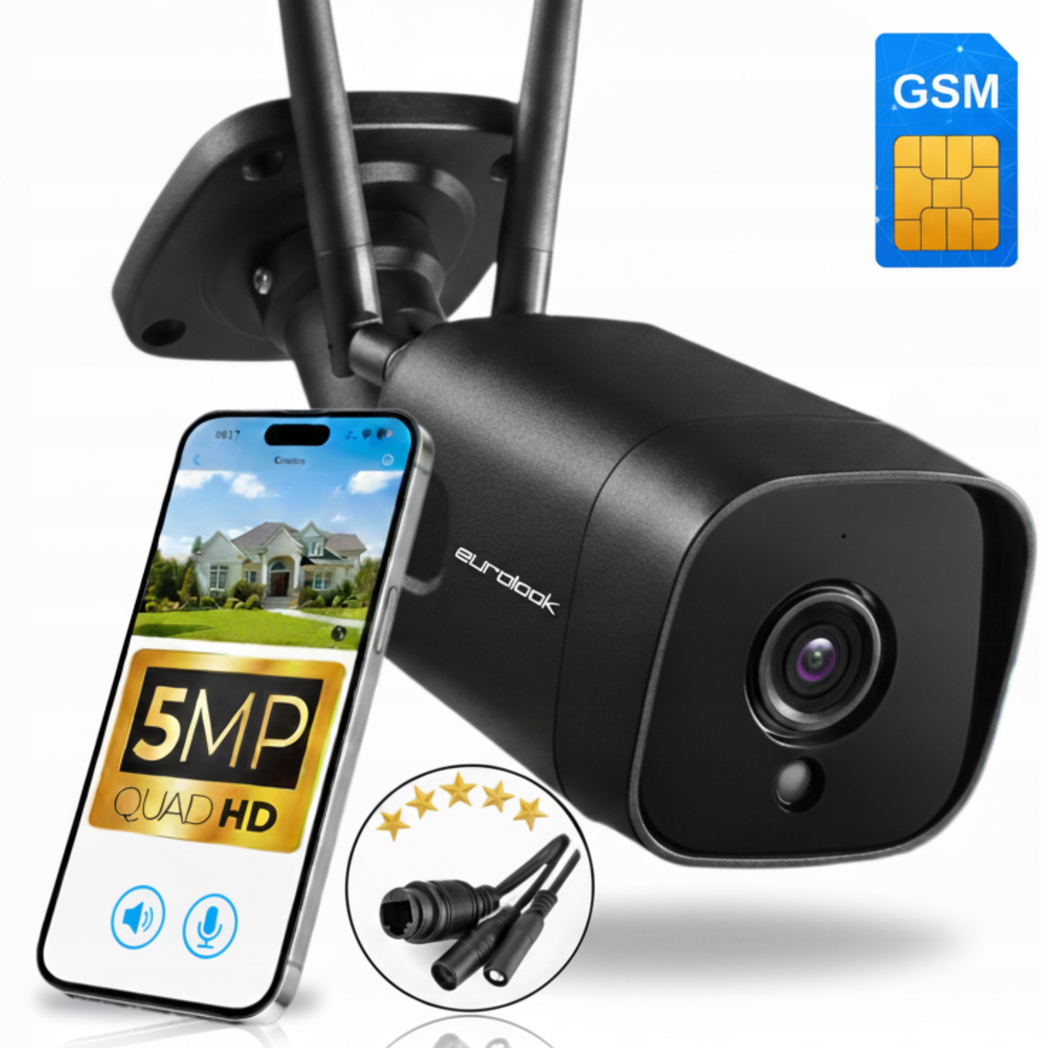 Vonkajšia bezdrôtová kamera 3G 4G Gsm 5MP 5MPX Lte Alarmové upozornenia