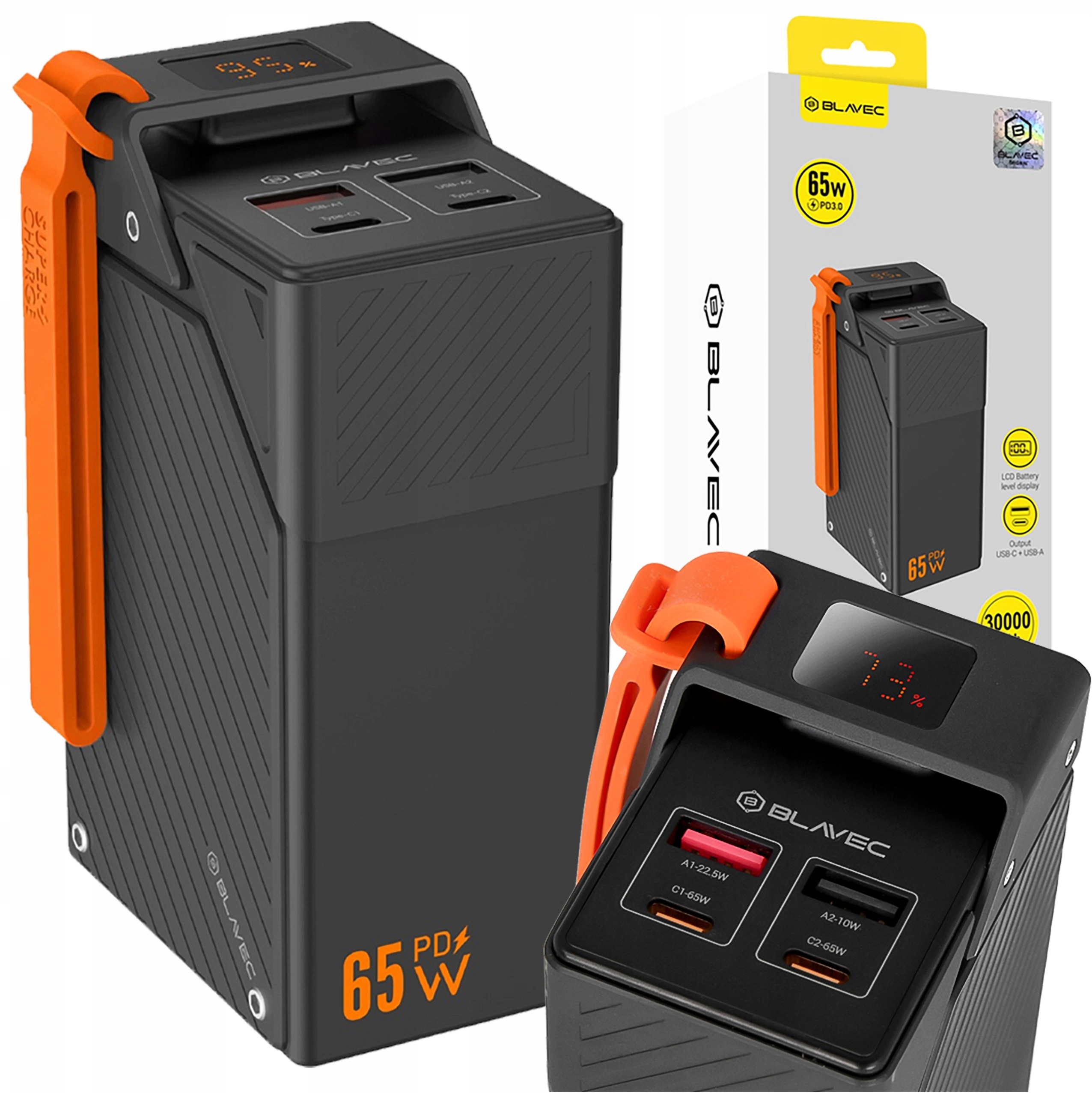 Rychlá Powerbanka Blavec 30000 mAh 2x Usb-a Usb Typ-c 65W Pd Silný Cestovní