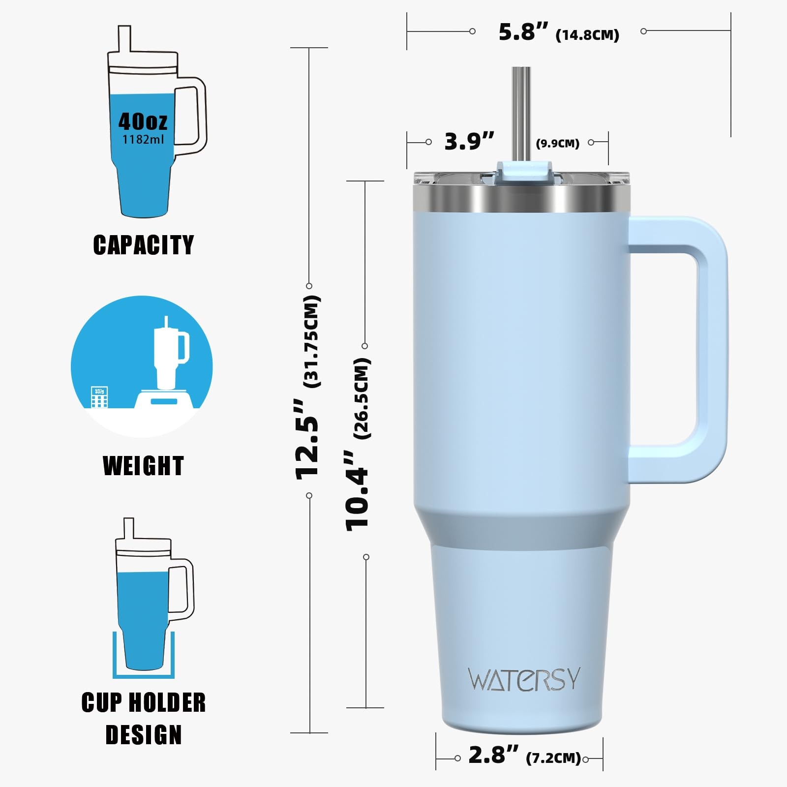 WATERSY Kubek Termiczny 1182 ml Stal Nierdzewna z Uchem i Słomką Niebieski — miniatura 9
