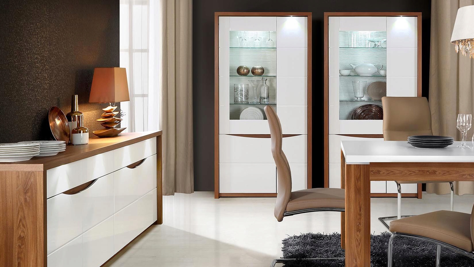 Witryna P podświetlana Dąb/Biały FORSAI V621RB Kolor mebla dąb orzech