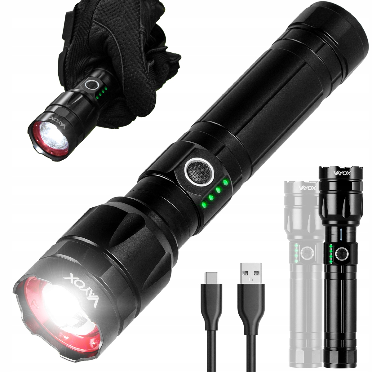 LATARKA LED TAKTYCZNA ZOOM USB-C PRO POWER VAYOX