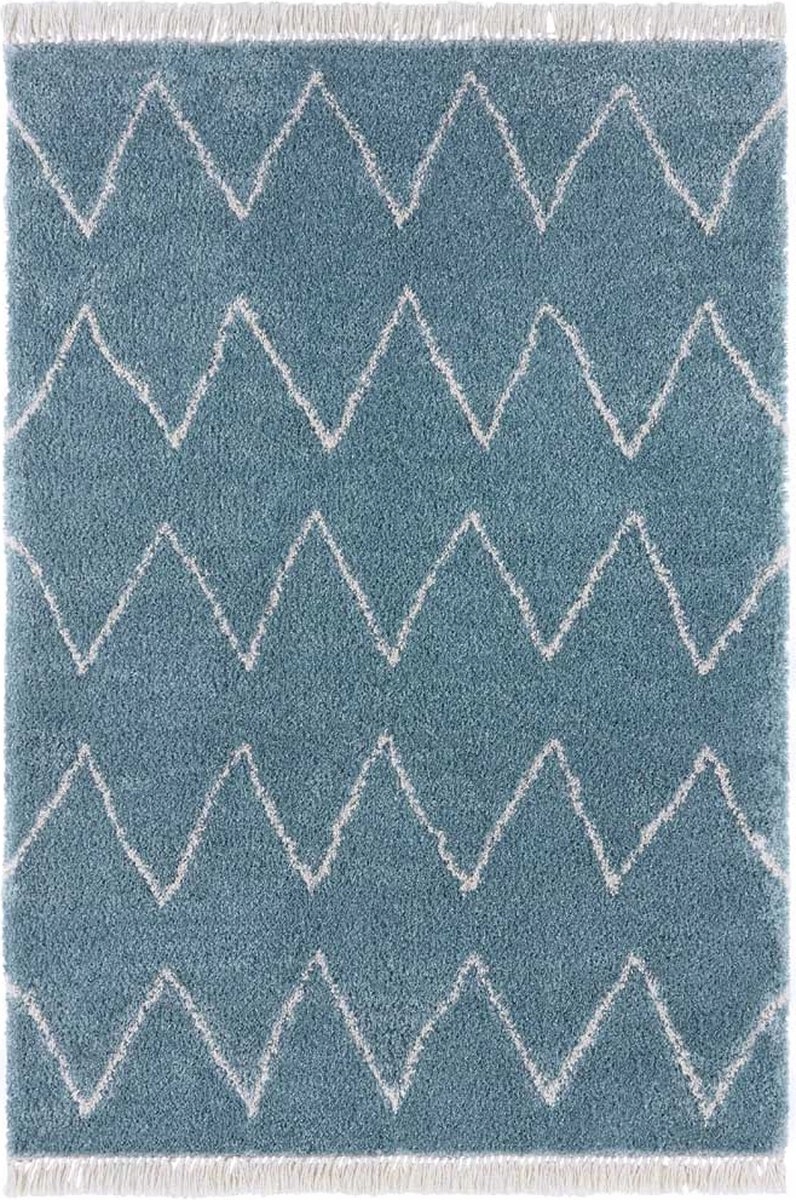 Tyrkysový koberec s třásněmi, boho, 160 x 230 cm