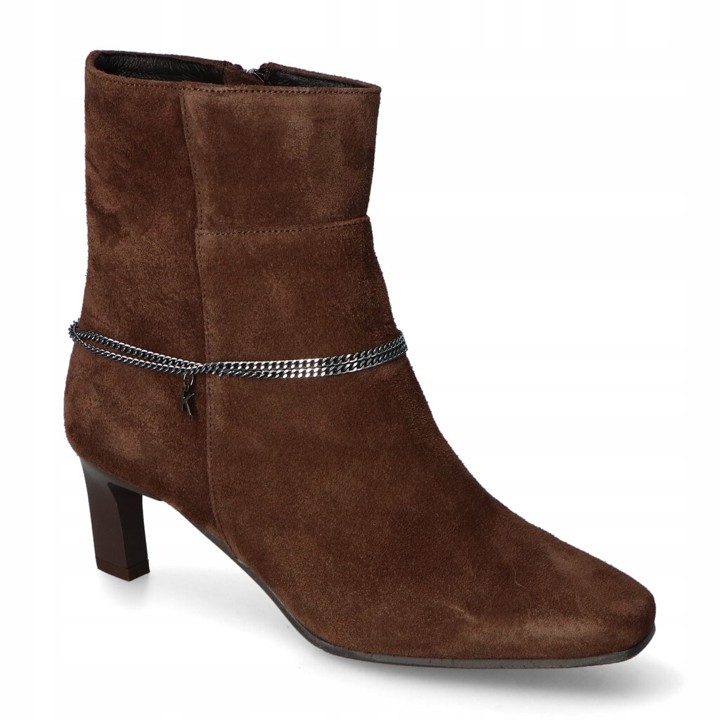 Kotníkové Boty Karino 5668/015-F Hnědé Čokoládové Mokka velur Řetízek 39
