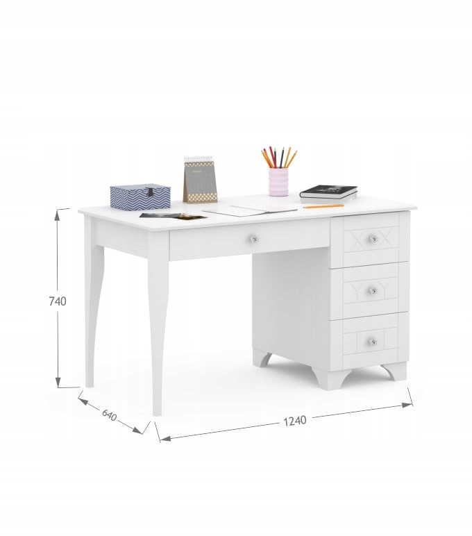 Biurko białe z kryształkami 120 cm prawe Meblik Materiał korpusu płyta laminowana