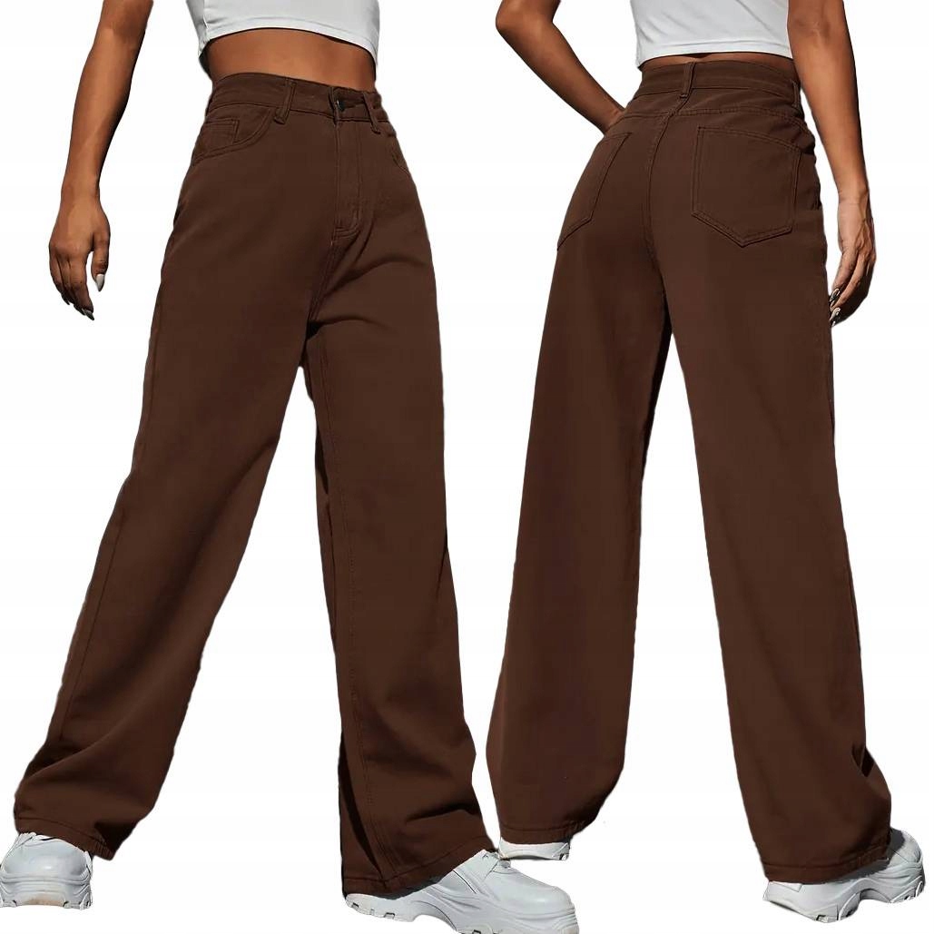 Modne Jeansy Z Szerokimi Nogawkami! Brązowe Czekoladowe 38/M