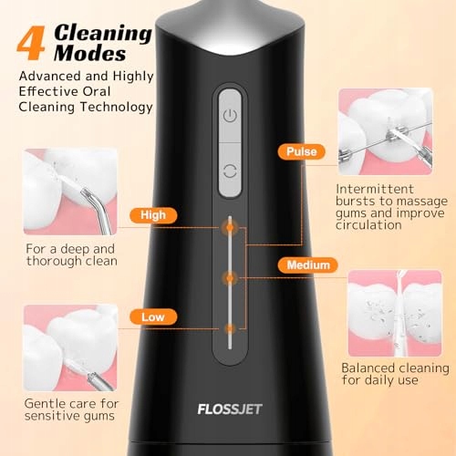 FLOSSJET Bezprzewodowy Irygator Do Zębów IPX7 4 Tryby 5 Dysz 300ml USB-C — miniatura 6