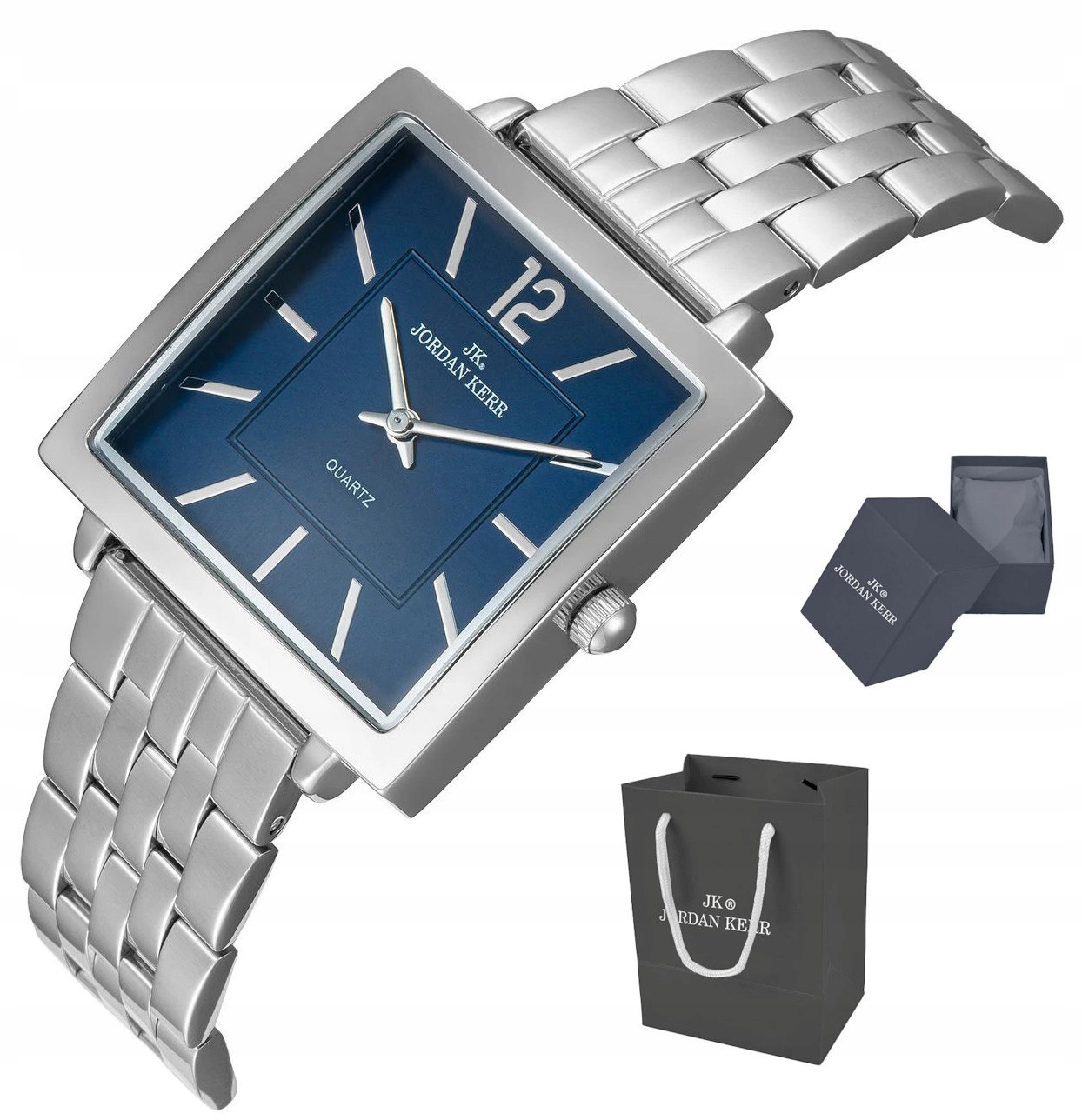 Dámské Stříbrné Modré Čtvercové Fashion Hodinky Jordan Kerr P9010 32 mm