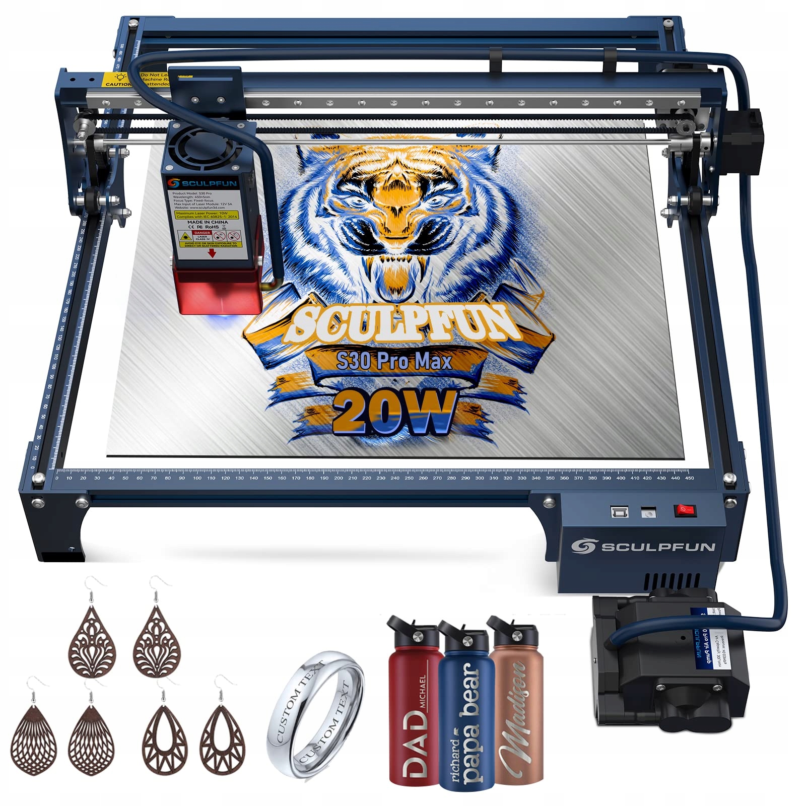 Laserové gravírování Sculpfun S30 Promax 20W Automatický vzduchový posilovač