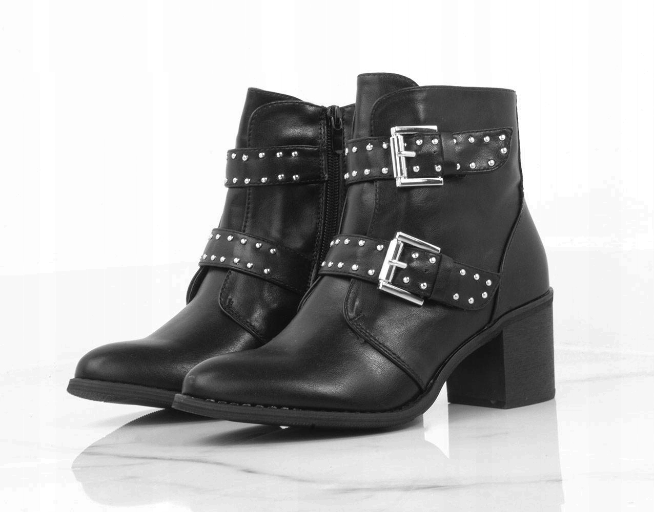 CZARNE OCIEPLANE BOTKI NA SŁUPKU GUMA 37 Rozmiar 37