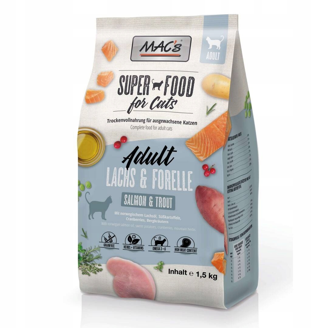 MAC's Cat Adult Suché Krmivo Pro Kočky 1,5 kg Losos Pstruh
