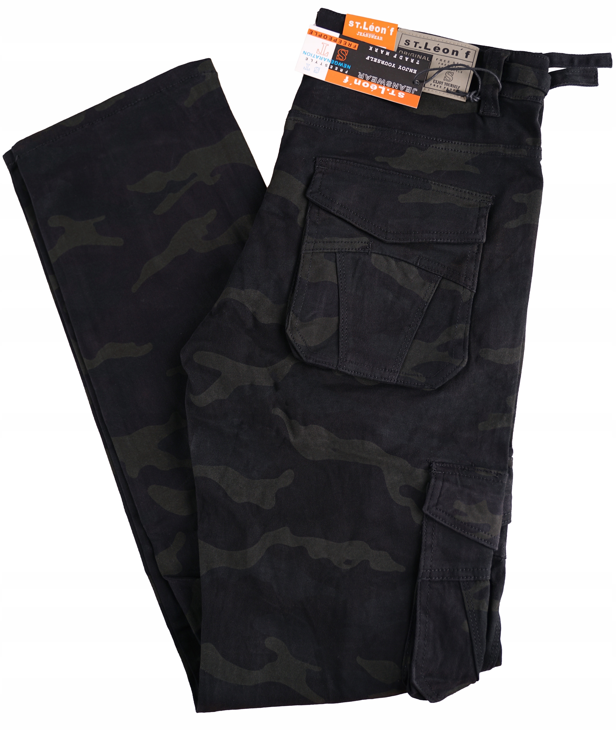 Spodnie Męskie Bojówki Czarne Moro St Leon Robocze Cargo W32 Pas 86-90 CM