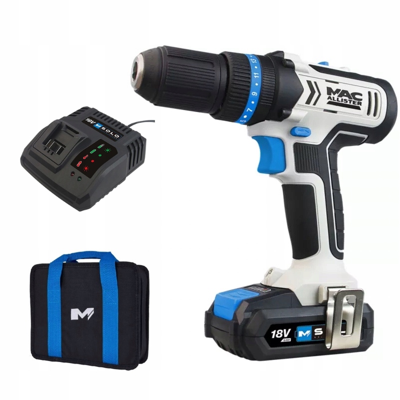 MacAllister Wkrętarka Solo MCD18-LI-2 Udar Zestaw startowy 2.0Ah Torba