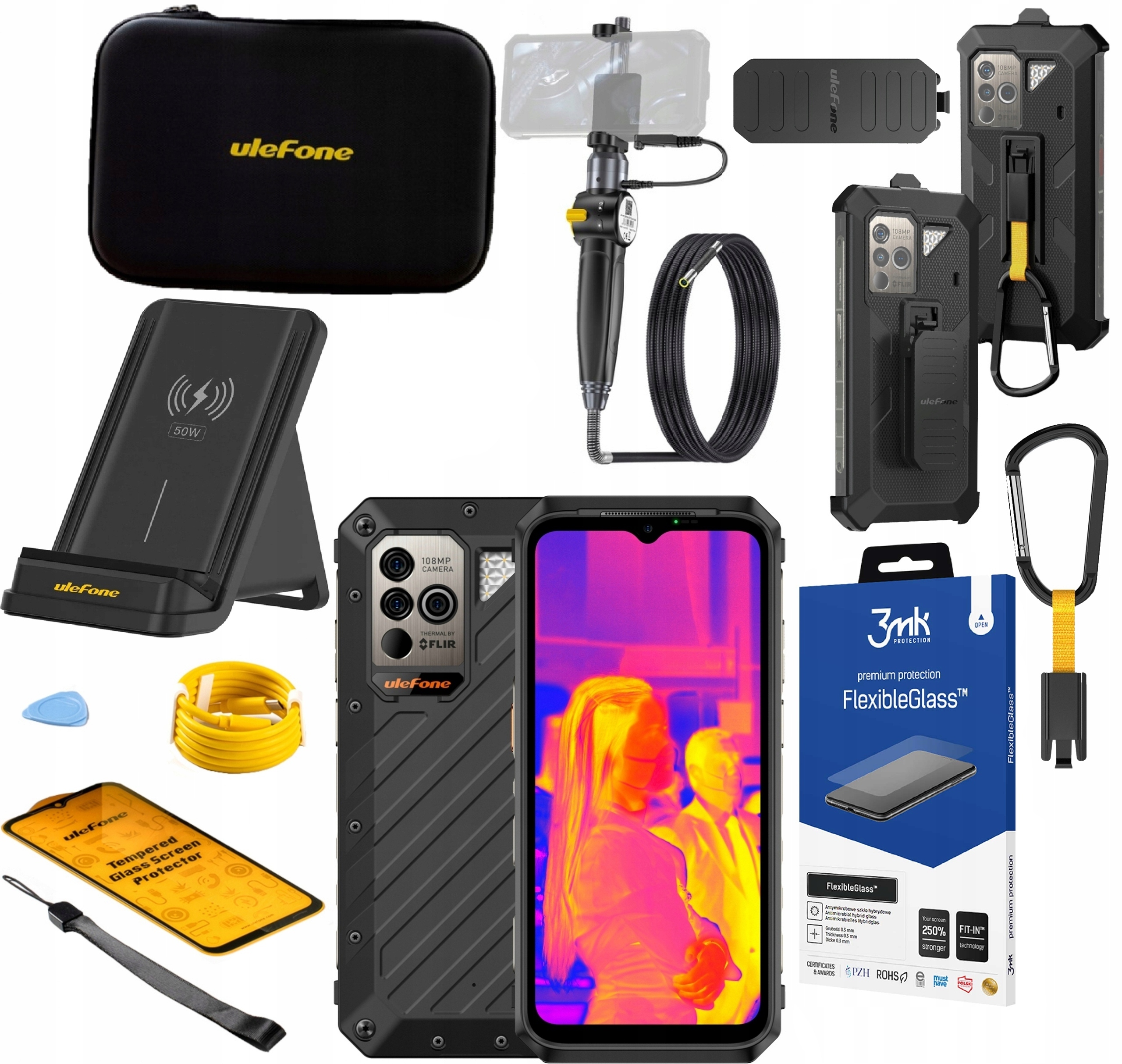 Ulefone Power Armor 18T Ultra 12/512GB Endoskop EC03 Ładowarka Etui Szkło