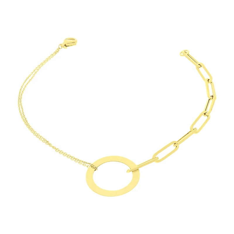 Dámský náramek ze zlata 585 s širokými články a kroužkem je elegantní