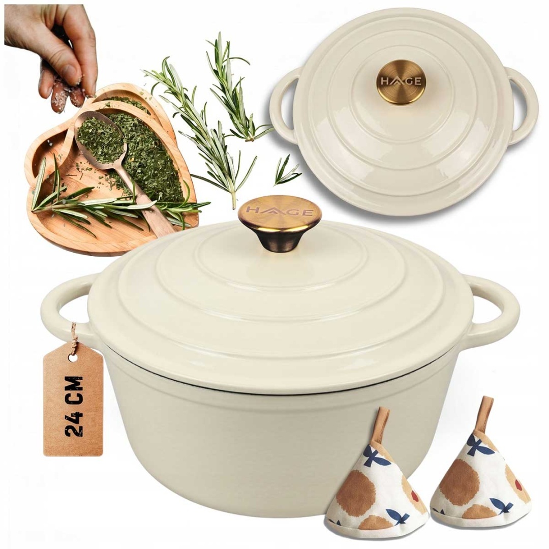 Smaltovaný Hrniec Liatinový 24 cm 4L Hage Cream