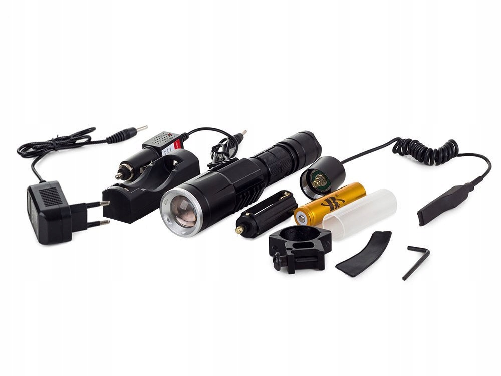 Latarka LED 600m na broń taktyczna AKU myśliwy tryb czasowy