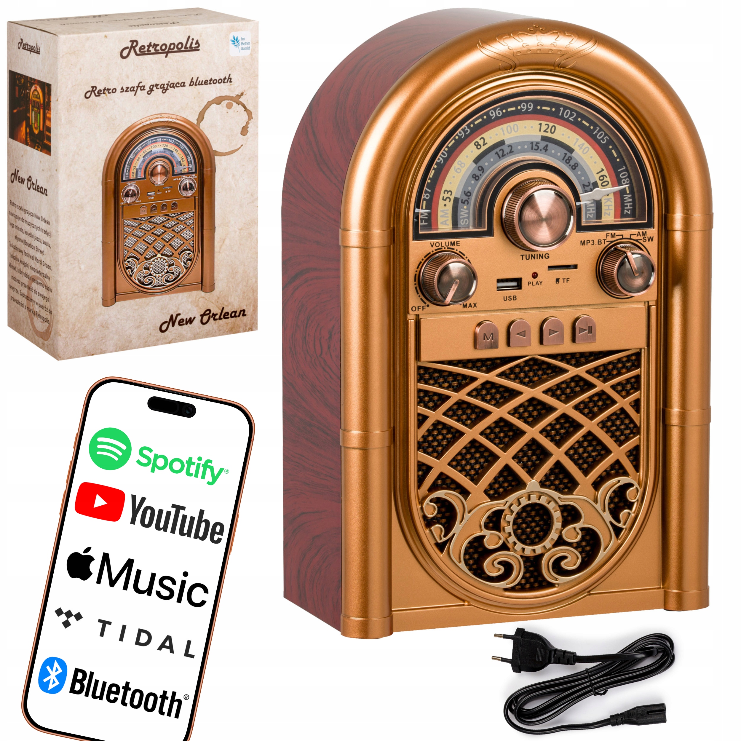 Radio sieciowo-bateryjne AM, FM Retropolis New Orleans