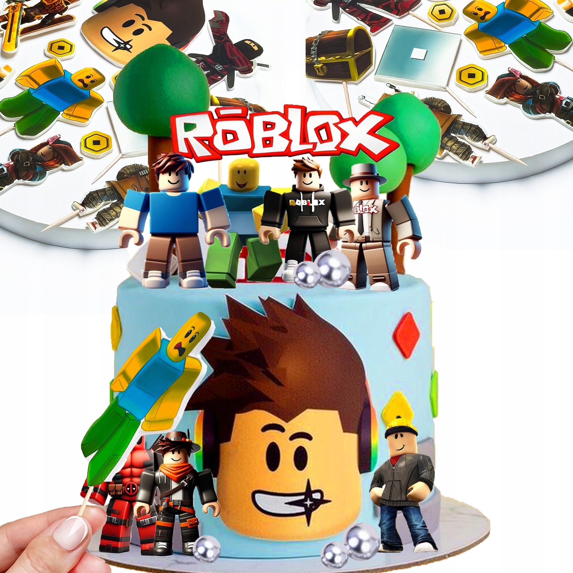 XXL Sada na dort Roblox 2D figurky 13 El ozdoba oplatek dekorace Zápich