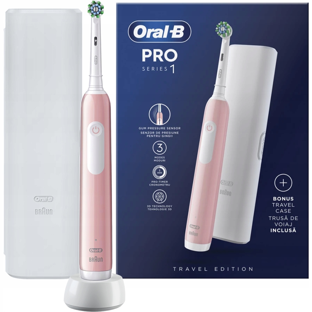 Zestaw Szczoteczka Elektryczna Do Zębów Oral-b Pro 1 Różowa 3 Tryby Etui