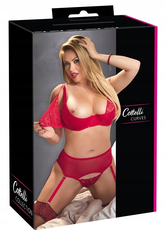 Cottelli Curves Krajkový komplet 90E/XL Podprsenka Fiszbiny Tanga
