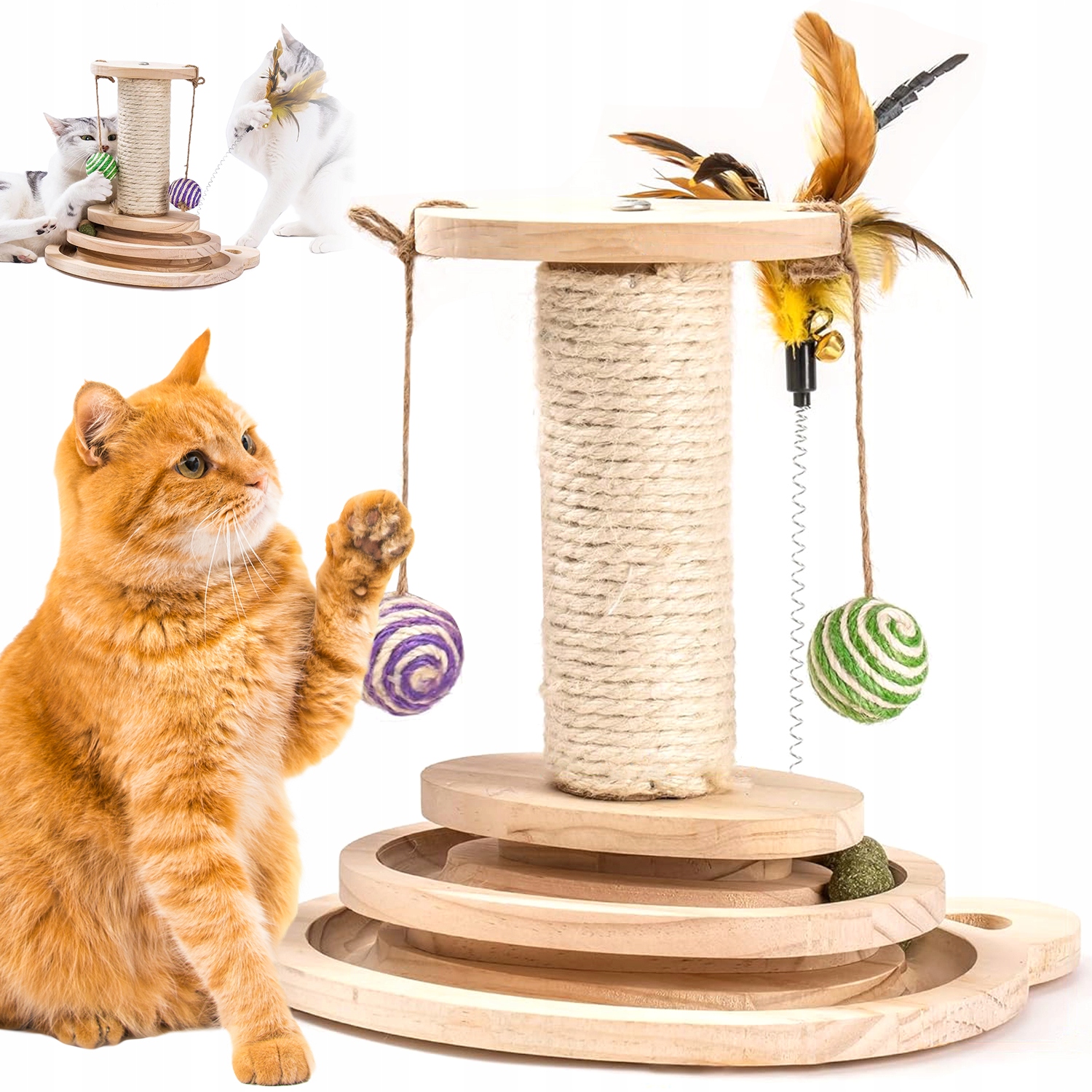 Levně Škrabací Sloupek Pro Kočky Škrábání Míčku Hračka 30 CM