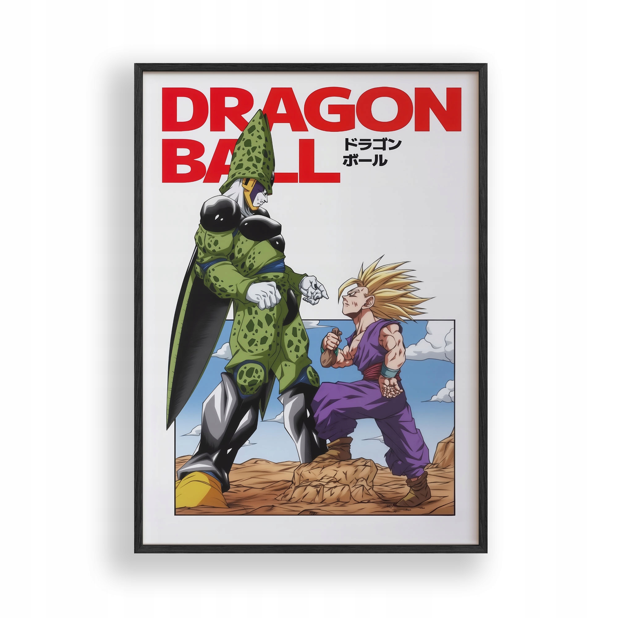 Obraz Dragon Ball Cell vs Gohan Plakát Rámeček Dřevěný Černý 30x42 cm