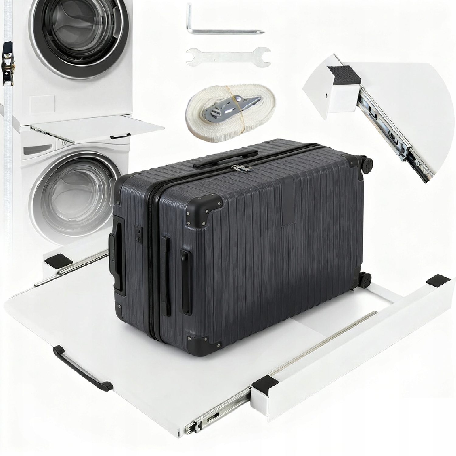 Łącznik Praklki Z Suszarką Biały Regał Z Rozsuwaną Szyfą 150KG