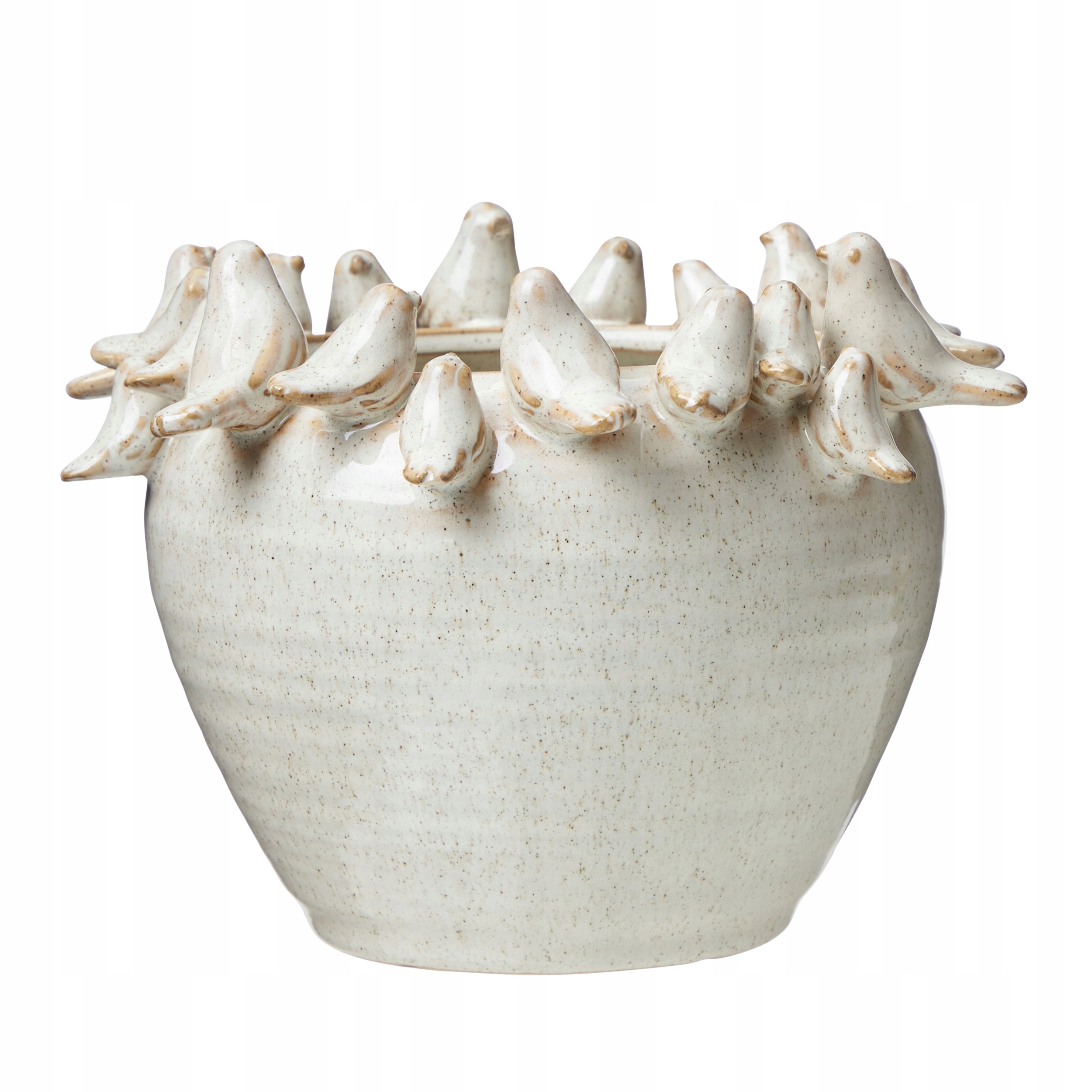 Doniczka Ceramiczna Ecru Beżowa Dekoracyjna Ptaki 15x20 Osłonka Ozdobna