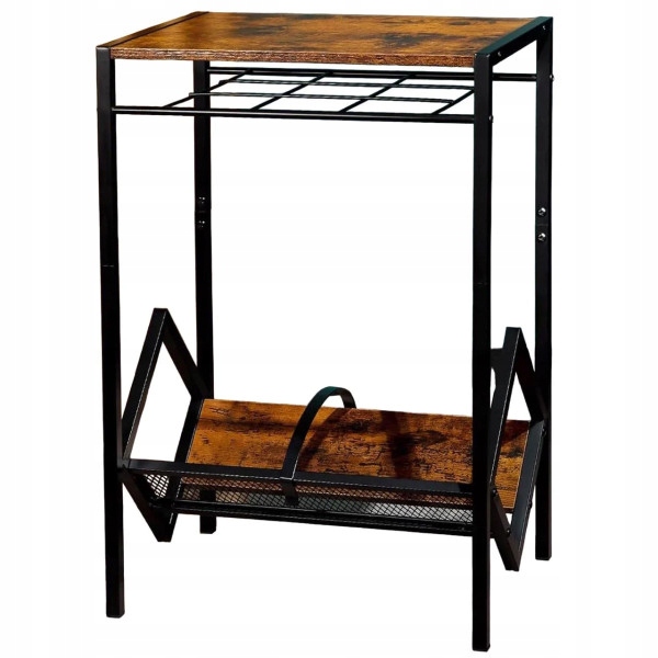 Loftový stolek pod gramofon kov dřevo s poličkou na vinyly