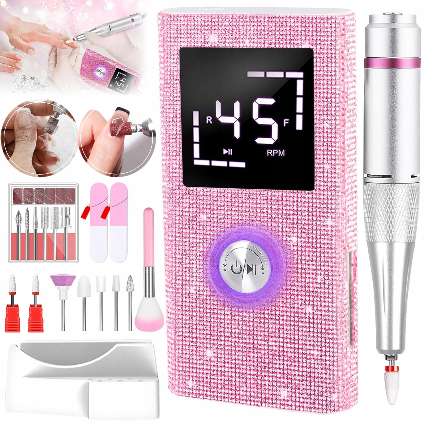 Bruska Na Nehty Manikúra Pedikúra 50W Sada Fréz LCD Profesionální