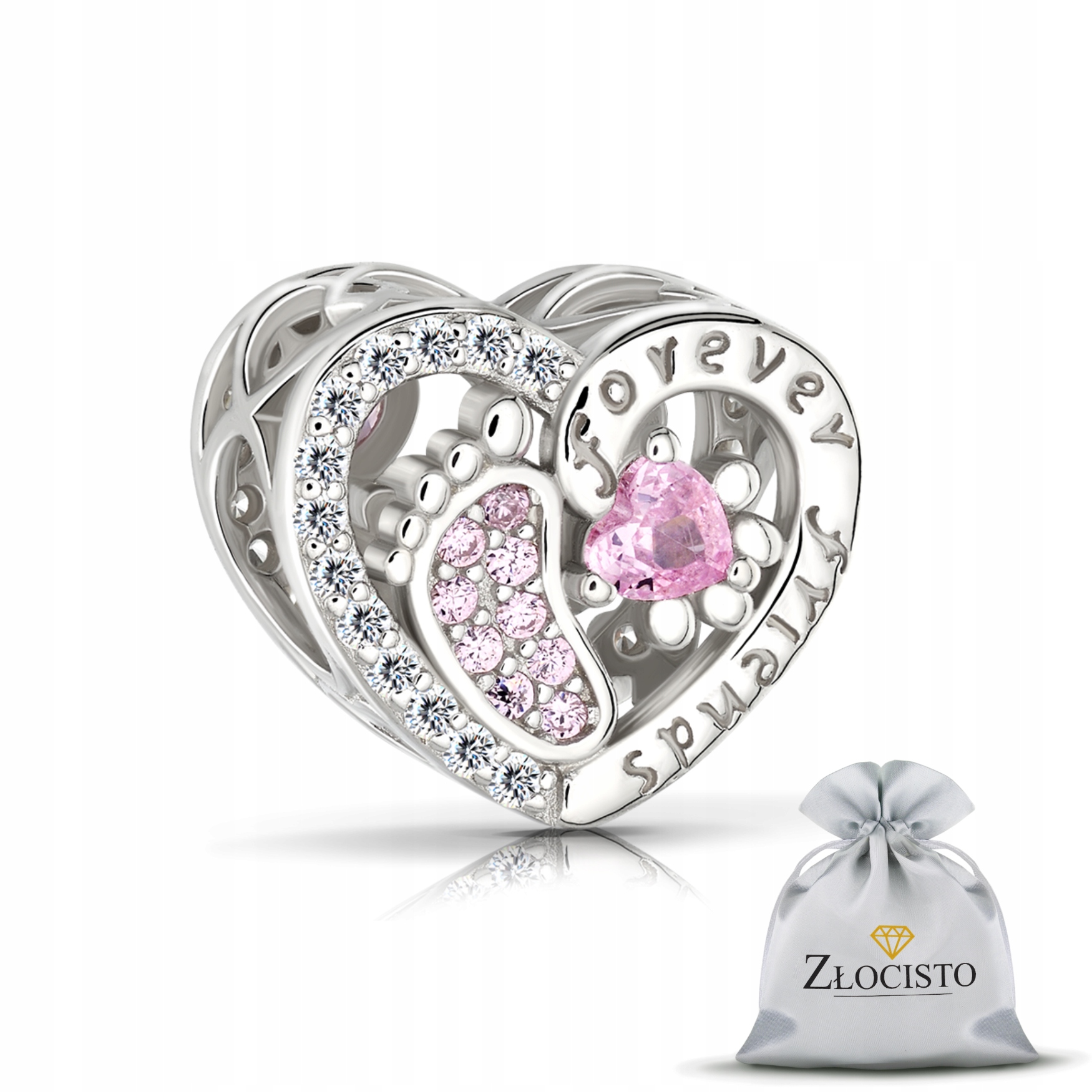 Stříbrný Přívěsek Na Náramky Korálek 925 Srdce Nohy Pro Maminku