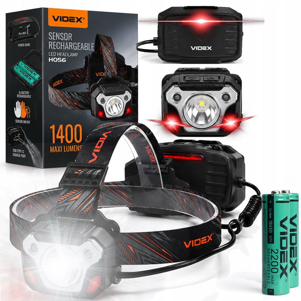 čelovka výkonná Led VLF-H056 Videx voděodolná vojenská Usb-c 1400Lm