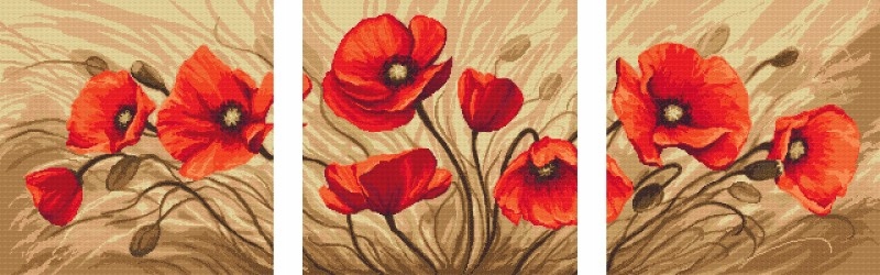 Kanva s potiskem Triptych s máky