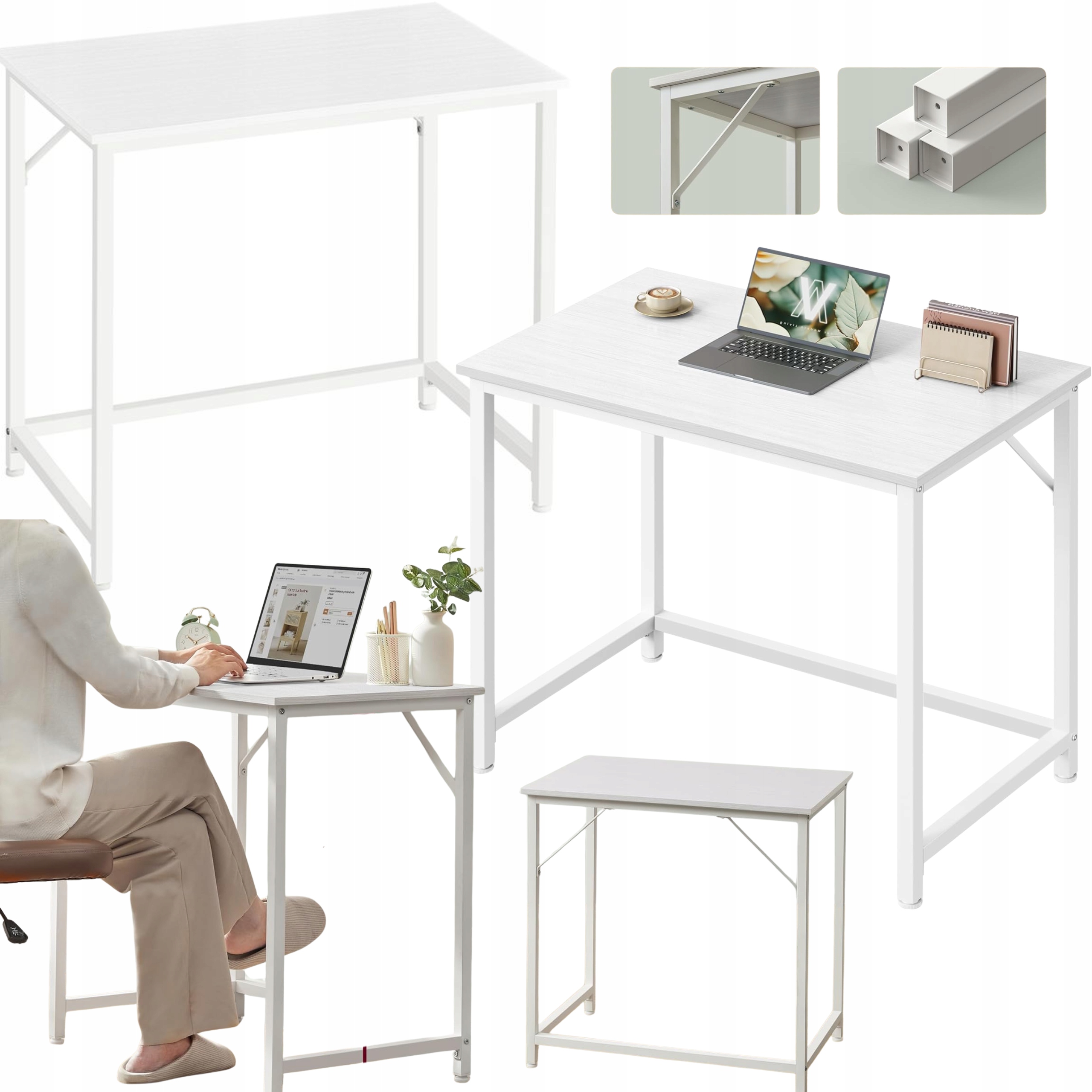 Počítačový stôl Malý 80x50 cm Biela pracovná stanica Minimalistický notebook