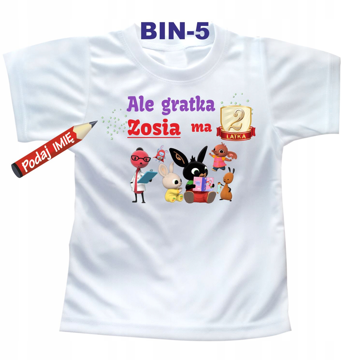 

Koszulka na 2 Urodziny Bing imię dziecka 104 cm