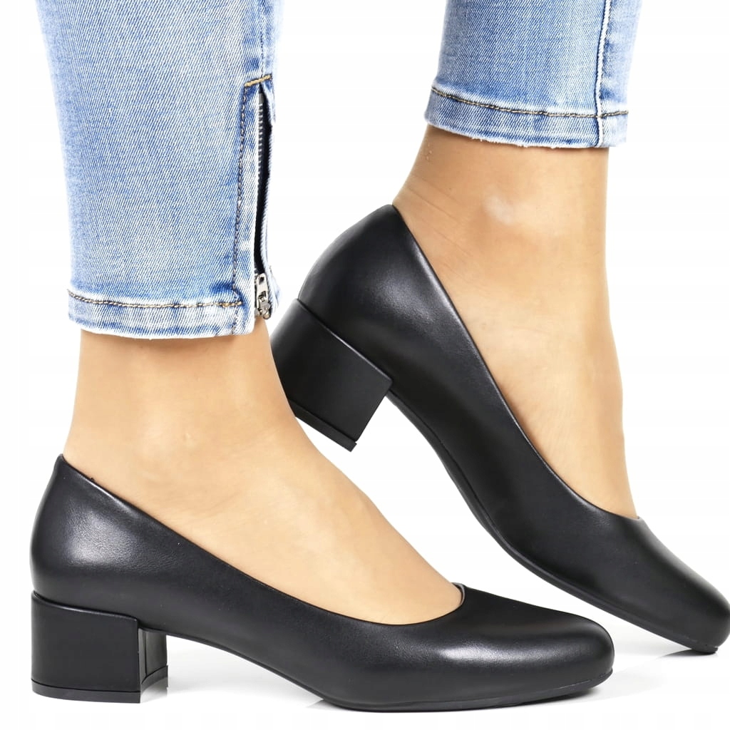 BUTY DAMSKIE CZÓŁENKA NA NISKIM OBCASIE SERGIO LEONE MODNE CZARNE LICOWE Rozmiar 39