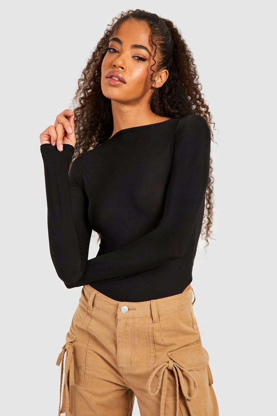 WC24409 *BOOHOO DOPASOWANE CZARNE BODY DŁUGI RĘKAW S