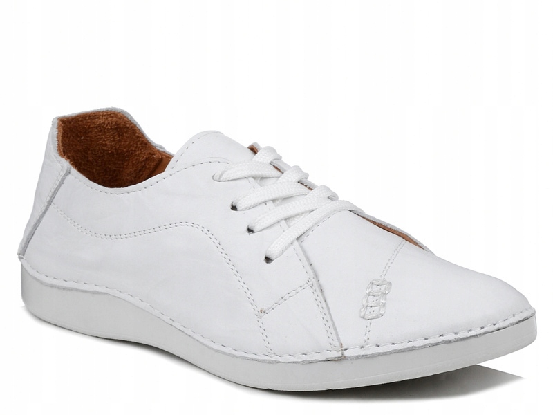 Półbuty damskie całe białe T.Sokolski 8250 skórzane sznurowane 40