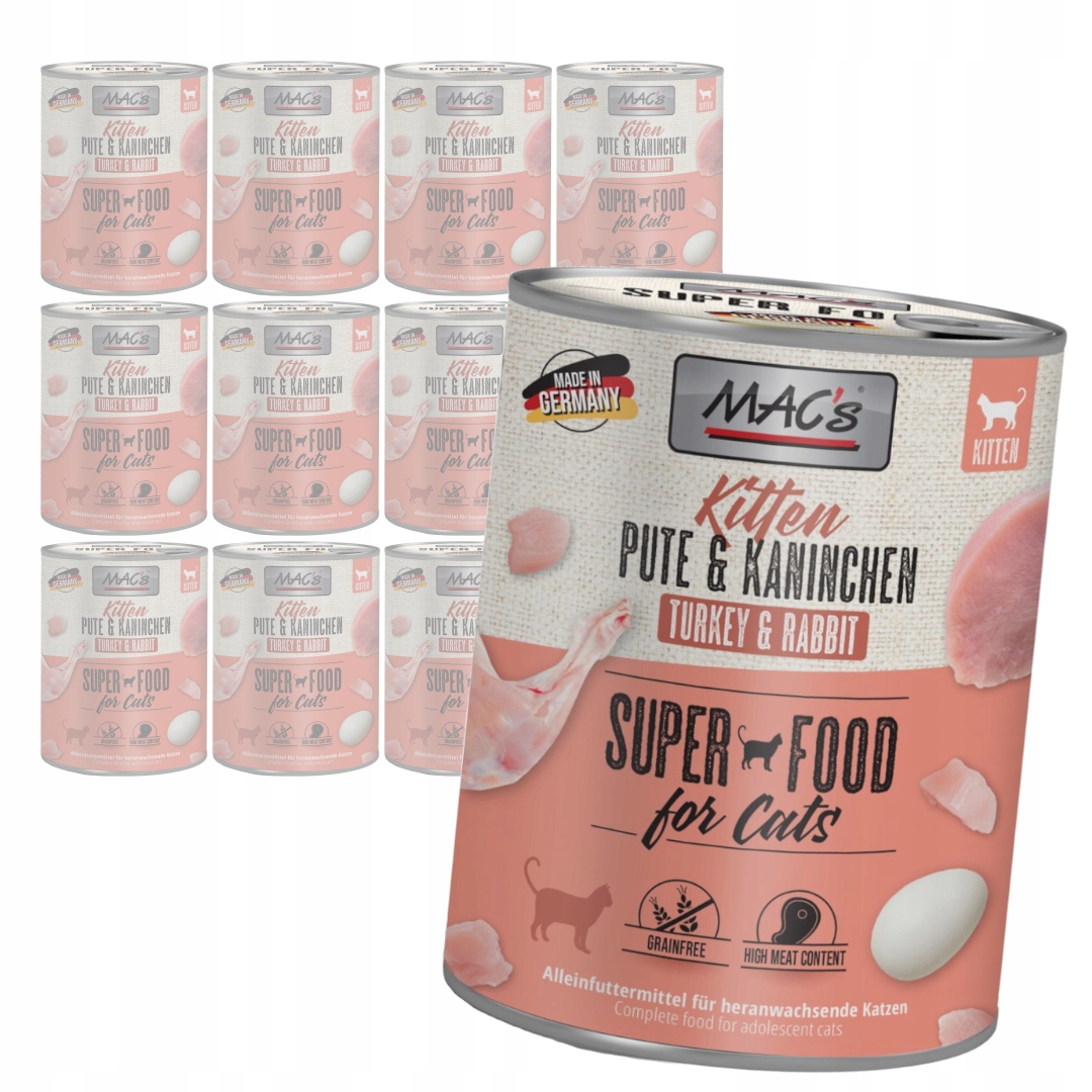 MAC's Kitten 12x800g Bezobilné Vlhké Krmivo pro koťata Krůta králík