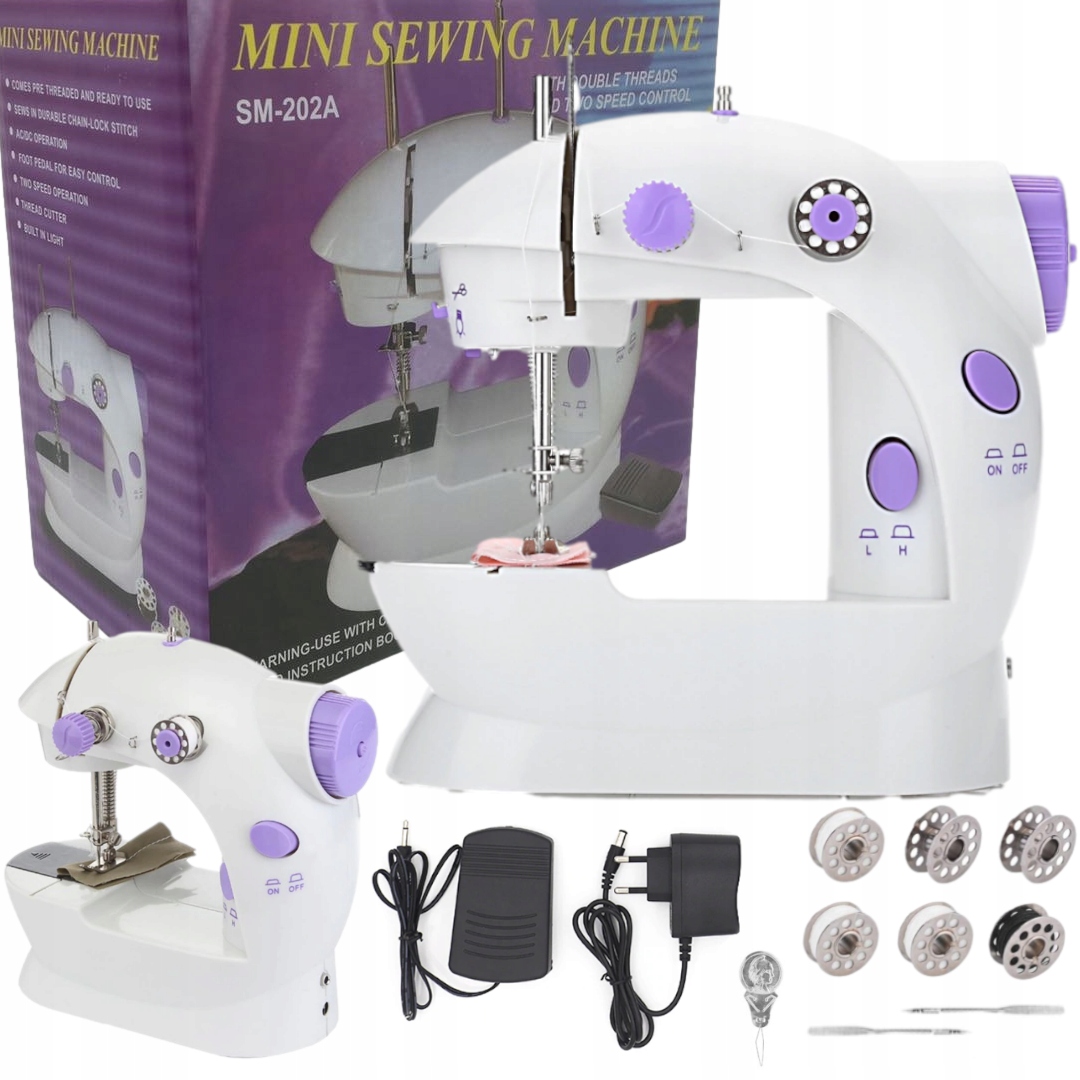 MINI MASZYNA DO SZYCIA NIĆ IGŁA ZASILACZ + DODATKI MOCNA ZESTAW