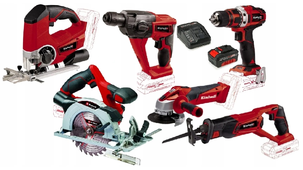 Einhell Zestaw Elektronarzędzi 18V Pxc 4,0AH Wkrętarka Młot Aku Wyrzynarka