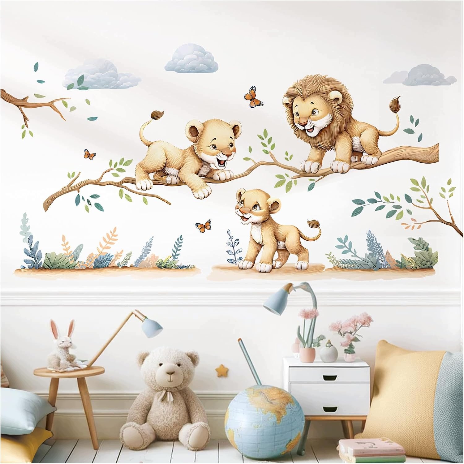Little Deco Naklejka ścienna lwy gałąź rozmiar L 115x57 cm do pokoju