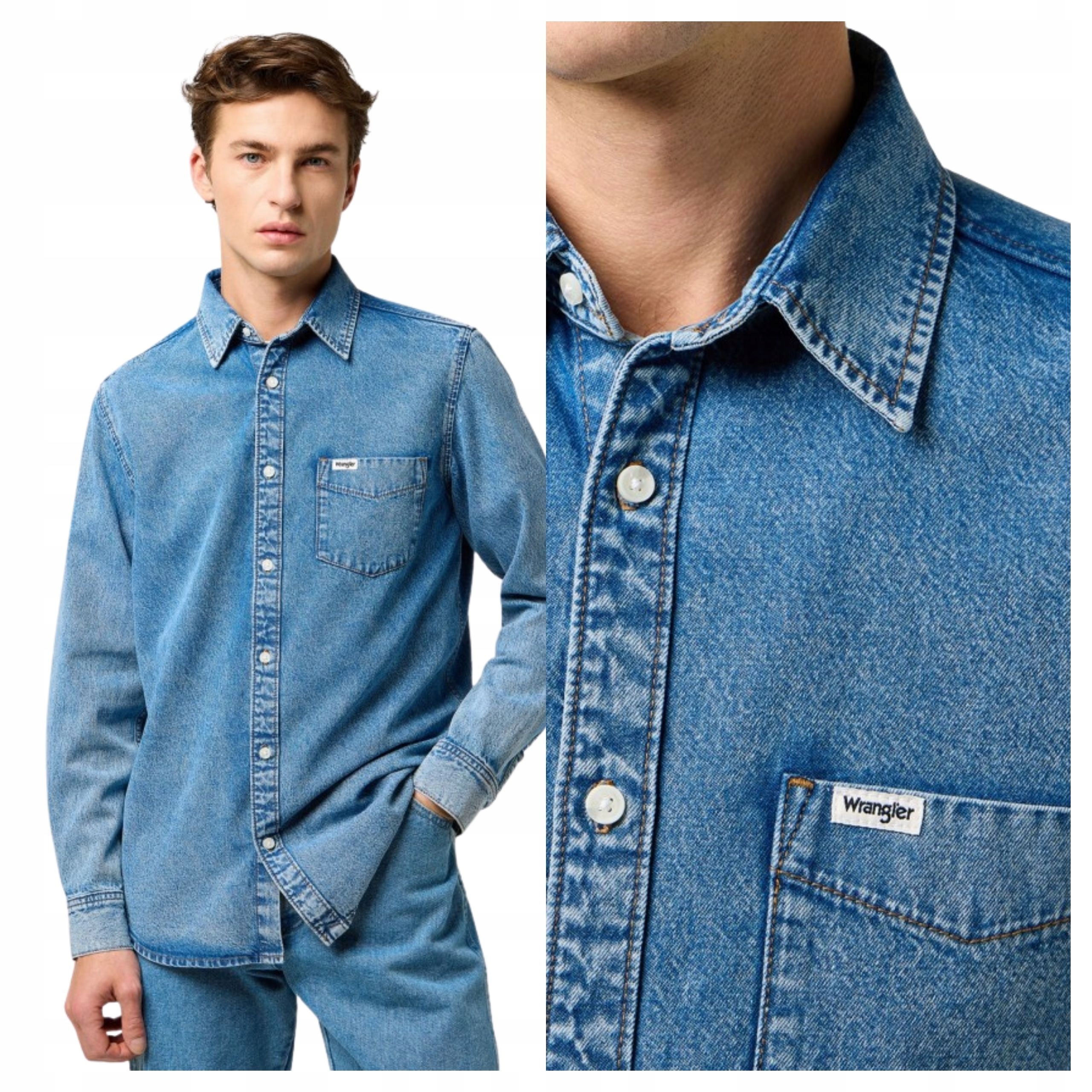 Pánská košile Wrangler 1 Pkt Shirt Indigo Valley Denim Casual L